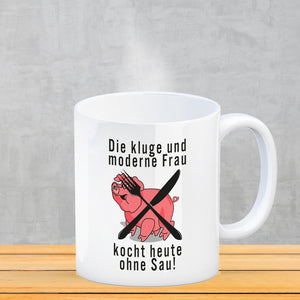 Vegetarier und Fleischesser Kaffeebecher mit Schweine Motiv in rosa