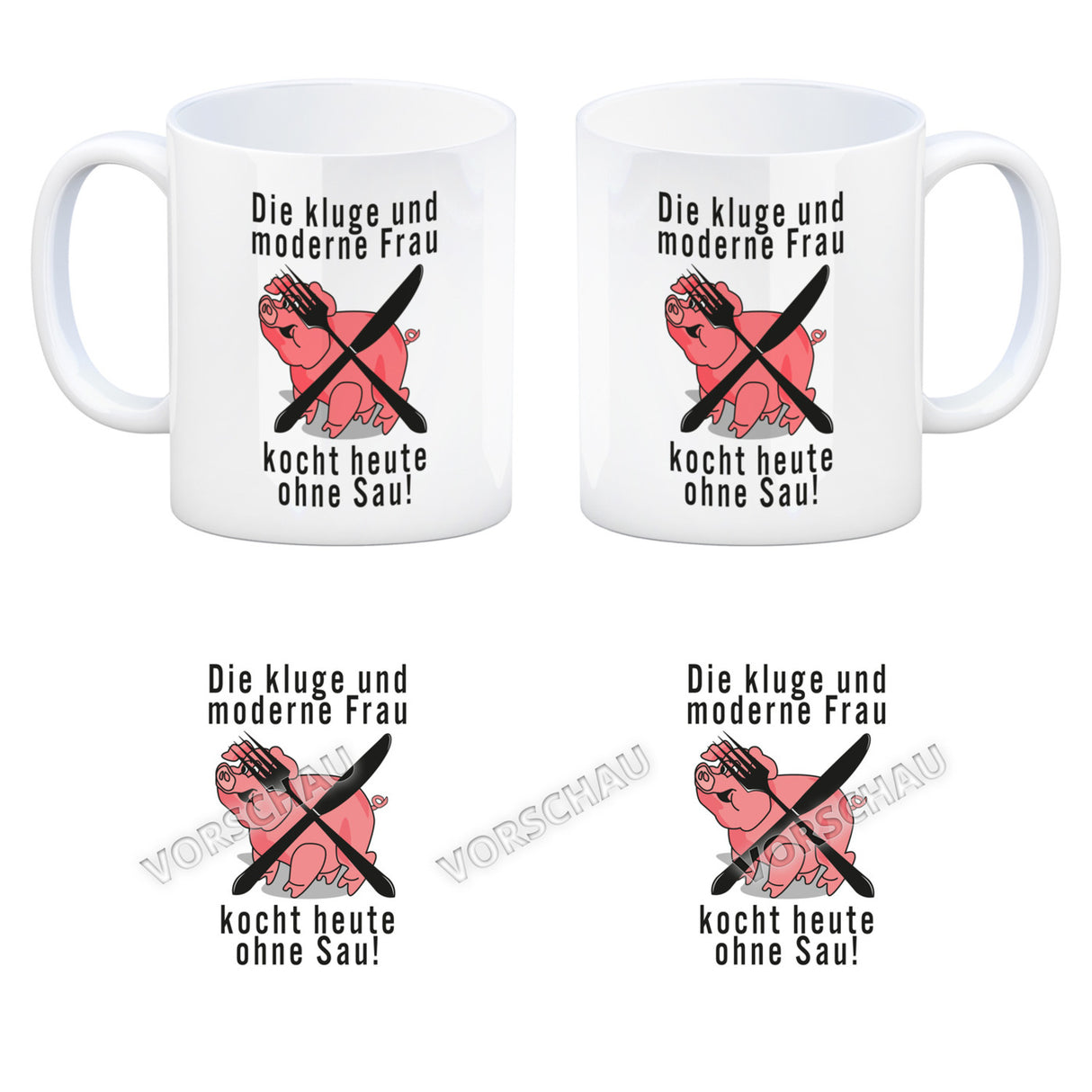 Vegetarier und Fleischesser Kaffeebecher mit Schweine Motiv in rosa