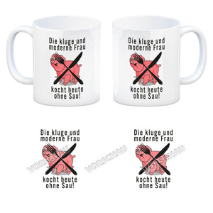 Vegetarier und Fleischesser Kaffeebecher mit Schweine Motiv in rosa