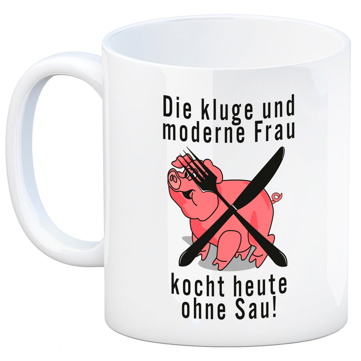 Vegetarier und Fleischesser Kaffeebecher mit Schweine Motiv in rosa