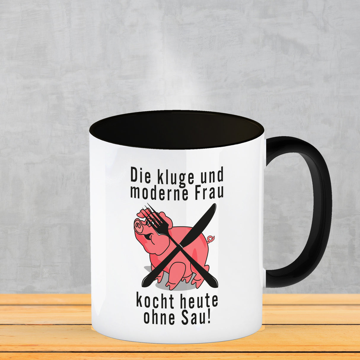 Vegetarier und Fleischesser Kaffeebecher mit Schweine Motiv in rosa