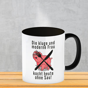 Vegetarier und Fleischesser Kaffeebecher mit Schweine Motiv in rosa