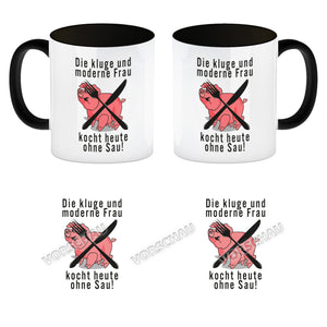 Vegetarier und Fleischesser Kaffeebecher mit Schweine Motiv in rosa