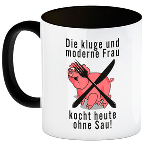 Vegetarier und Fleischesser Kaffeebecher mit Schweine Motiv in rosa