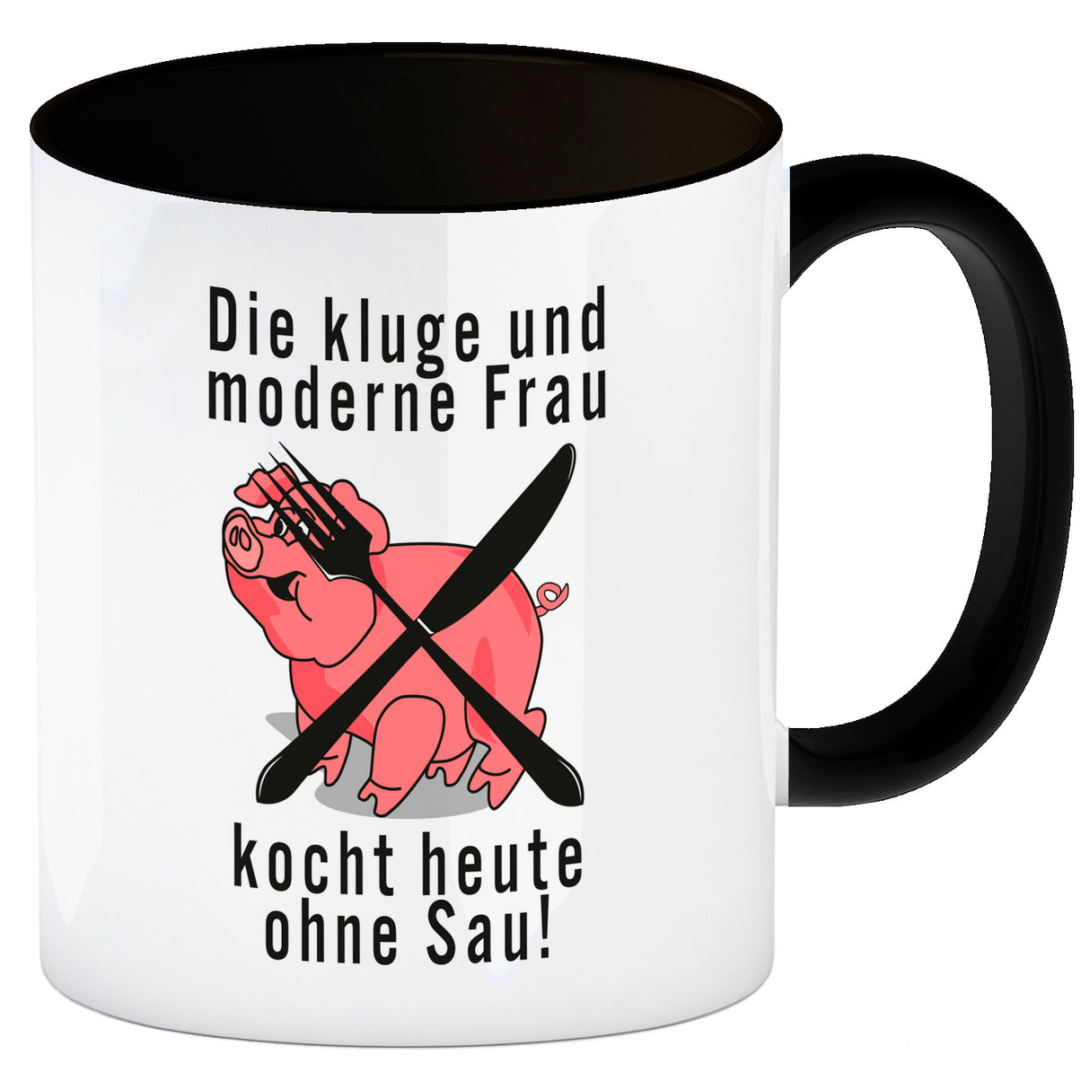 Vegetarier und Fleischesser Kaffeebecher mit Schweine Motiv in rosa