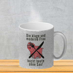 Vegetarier und Fleischesser Kaffeebecher mit Schweine Motiv in rosa