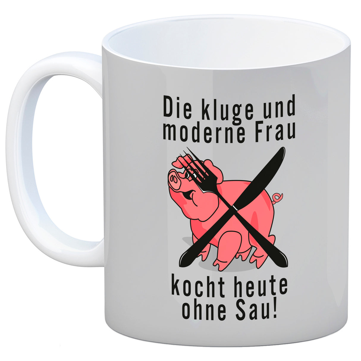 Vegetarier und Fleischesser Kaffeebecher mit Schweine Motiv in rosa