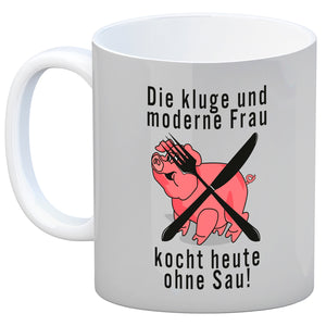Vegetarier und Fleischesser Kaffeebecher mit Schweine Motiv in rosa