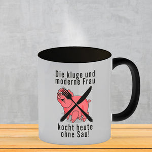 Vegetarier und Fleischesser Kaffeebecher mit Schweine Motiv in rosa