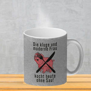 Vegetarier und Fleischesser Kaffeebecher mit Schweine Motiv in rosa