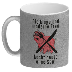 Vegetarier und Fleischesser Kaffeebecher mit Schweine Motiv in rosa