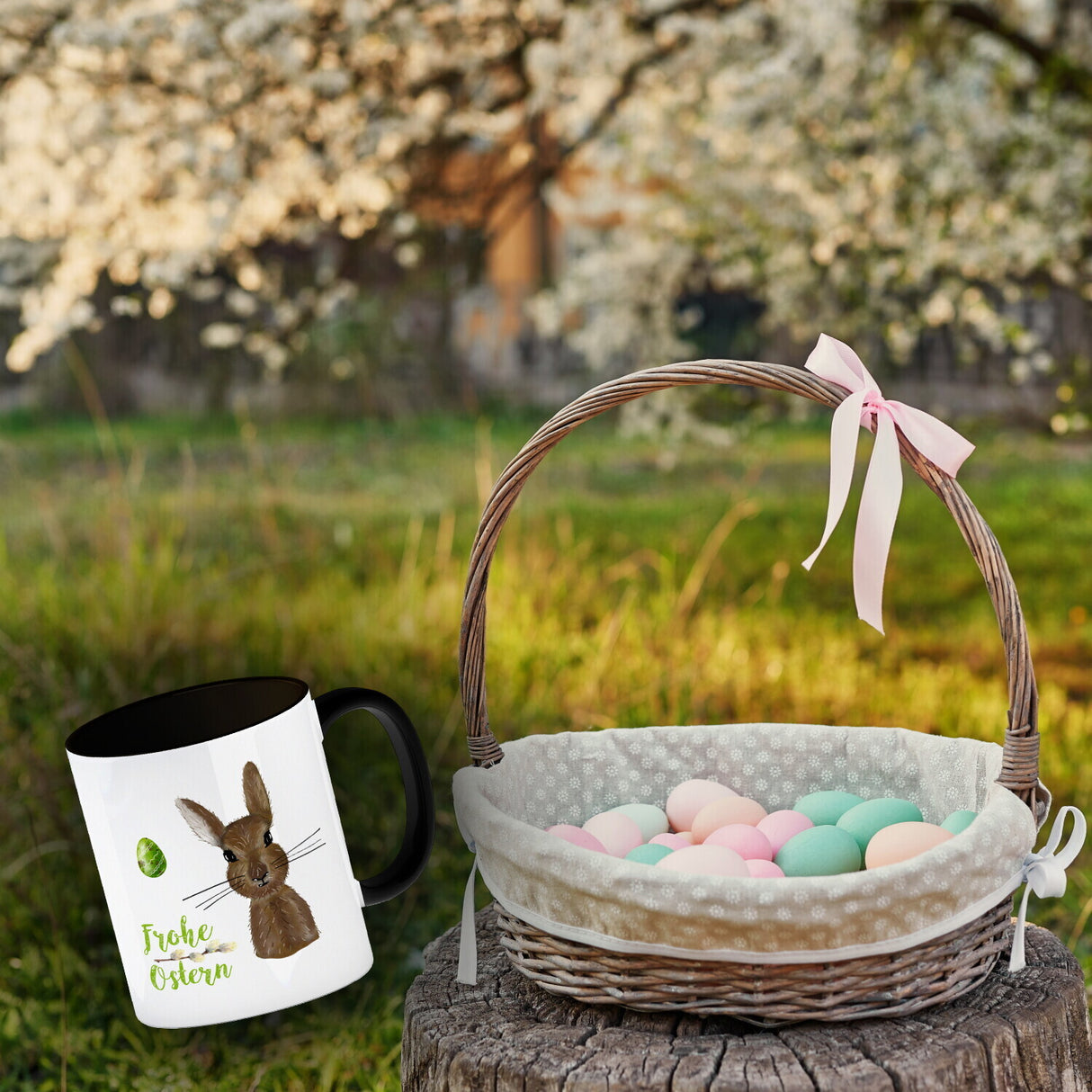 Frohe Ostern Kaffeebecher mit Osterhase und Osterei