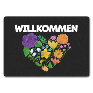 Willkommen Blumenherz Fußmatte