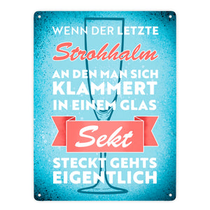 Wenn der letzte Strohhalm in einem Glas Sekt steckt Metallschild