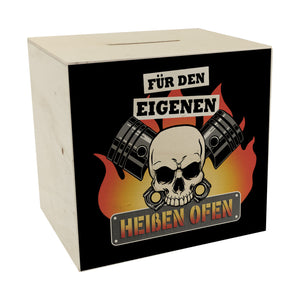 Für den eigenen heißen Ofen Spardose mit Totenkopf und Kolben