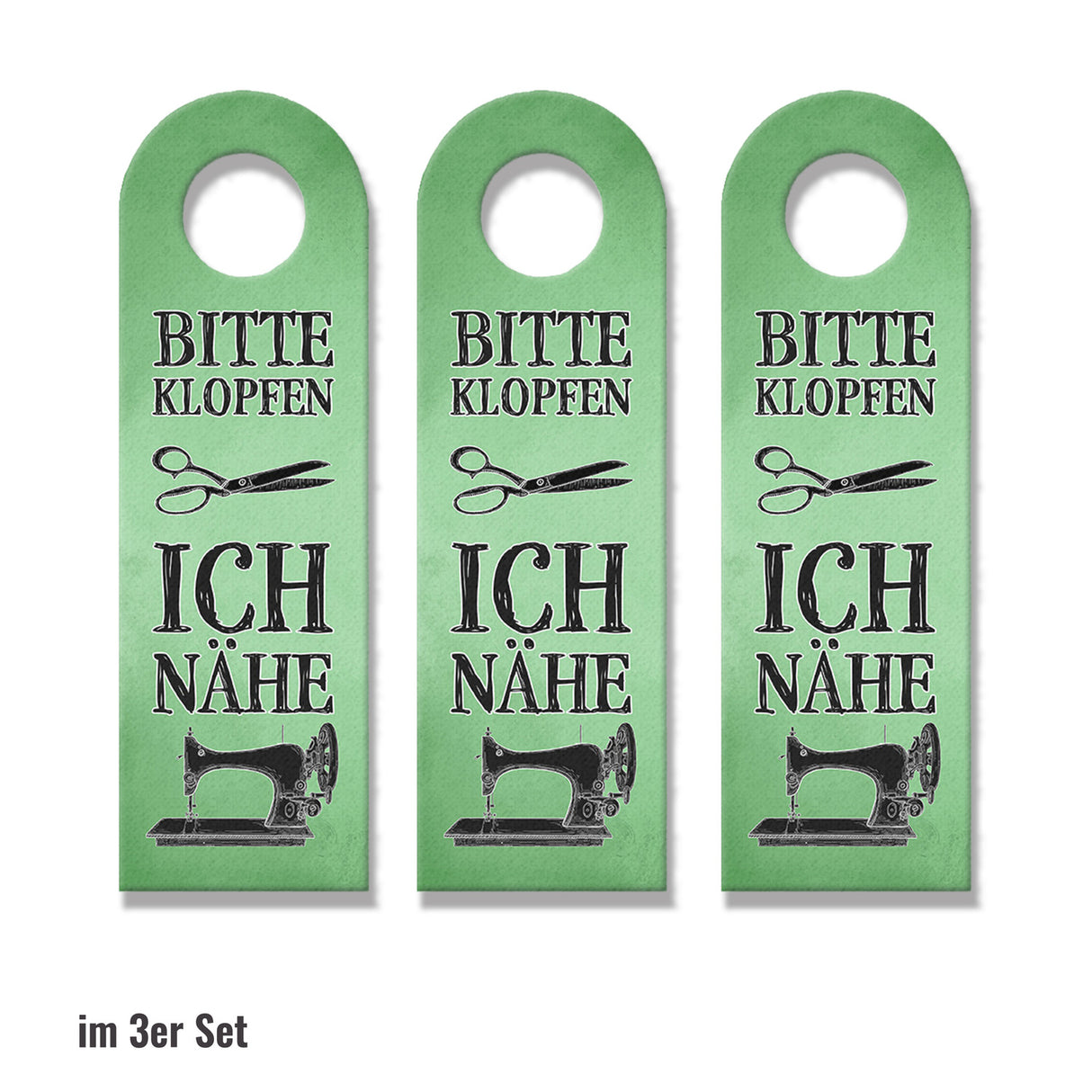 Bitte klopfen ich nähe Türhänger mit Nähmaschine