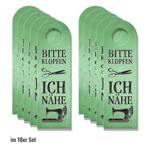 Bitte klopfen ich nähe Türhänger mit Nähmaschine