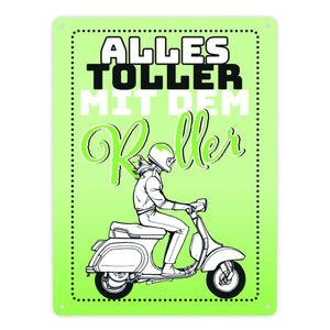 Alles toller mit dem Roller Metallschild in orange mit Rollerfahrerin