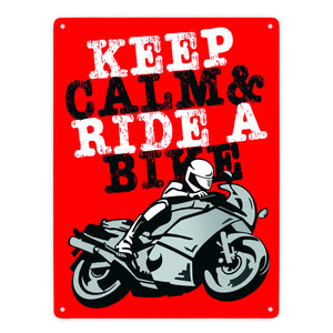 Keep calm & ride a bike Metallschild zum Thema Motorrad fahren