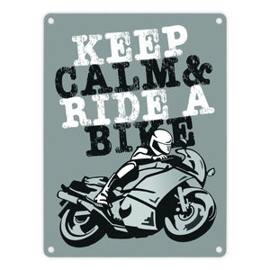 Keep calm & ride a bike Metallschild zum Thema Motorrad fahren