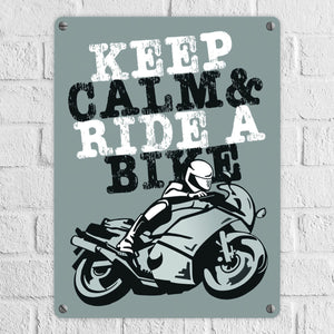 Keep calm & ride a bike Metallschild zum Thema Motorrad fahren