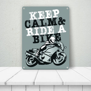 Keep calm & ride a bike Metallschild zum Thema Motorrad fahren