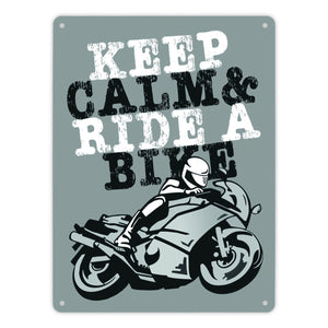 Keep calm & ride a bike Metallschild zum Thema Motorrad fahren