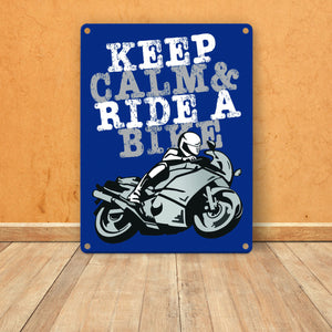 Keep calm & ride a bike Metallschild zum Thema Motorrad fahren
