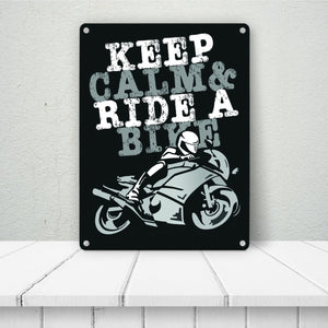 Keep calm & ride a bike Metallschild zum Thema Motorrad fahren