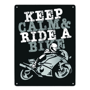 Keep calm & ride a bike Metallschild zum Thema Motorrad fahren