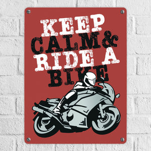 Keep calm & ride a bike Metallschild zum Thema Motorrad fahren