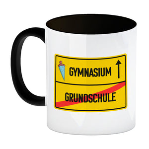 Gymnasium Ortsschild Kaffeebecher zur Einschulung