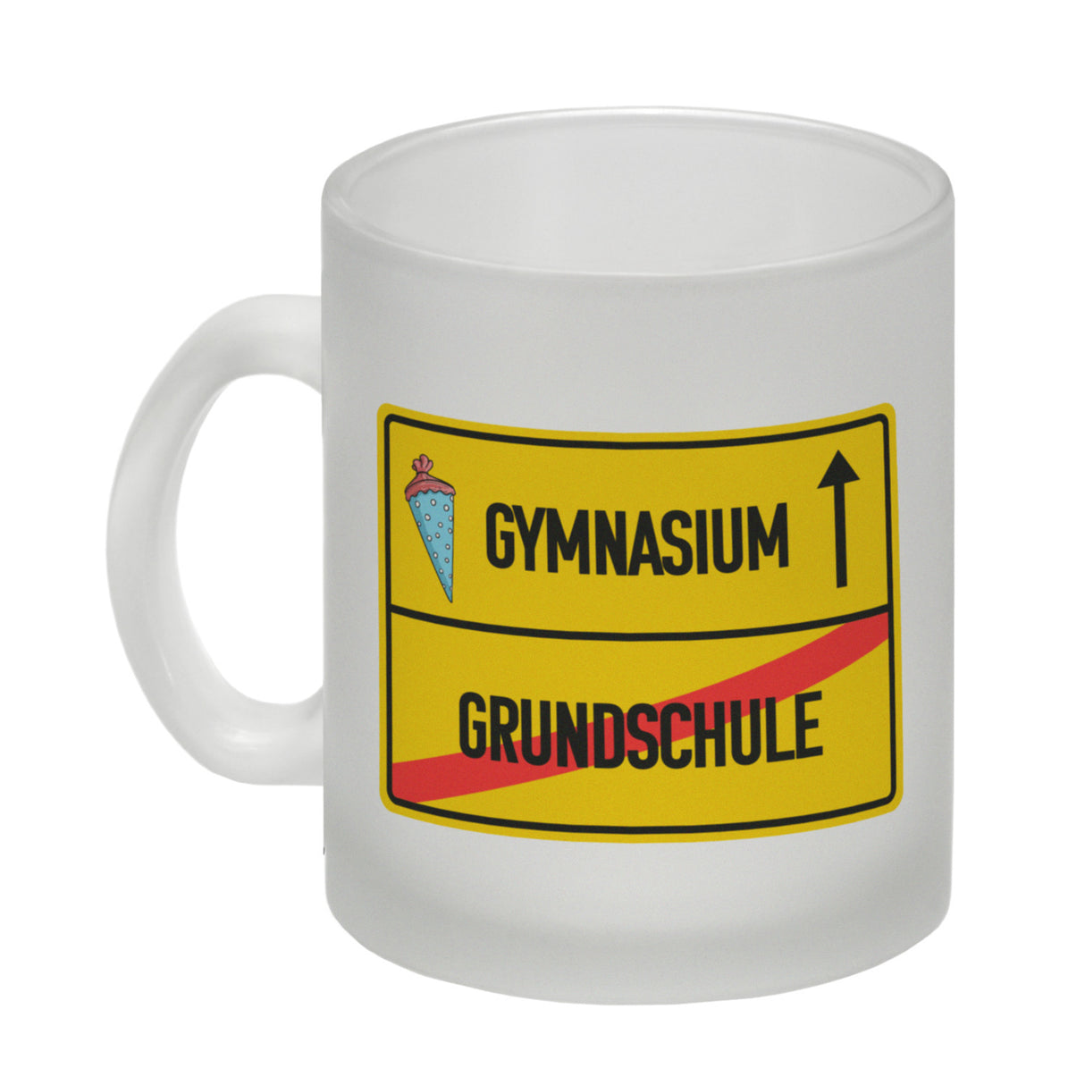 Gymnasium Ortsschild Kaffeebecher zur Einschulung