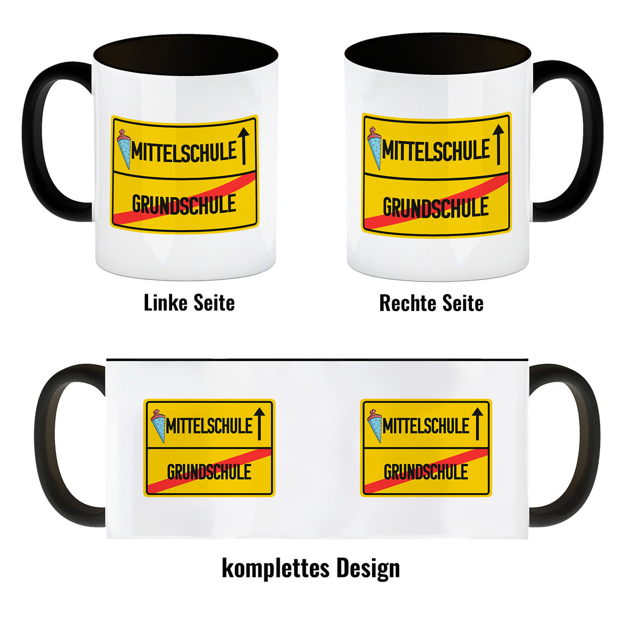 Mittelschule Ortsschild Kaffeebecher zur Einschulung