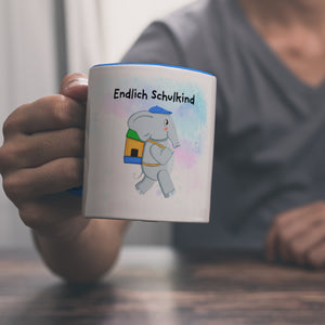 Endlich Schulkind Elefant Kaffeebecher für die Einschulung