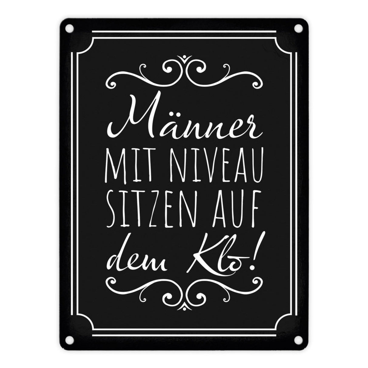 Männer mit Niveau sitzen auf dem Klo Metallschild in beige für die Toilette