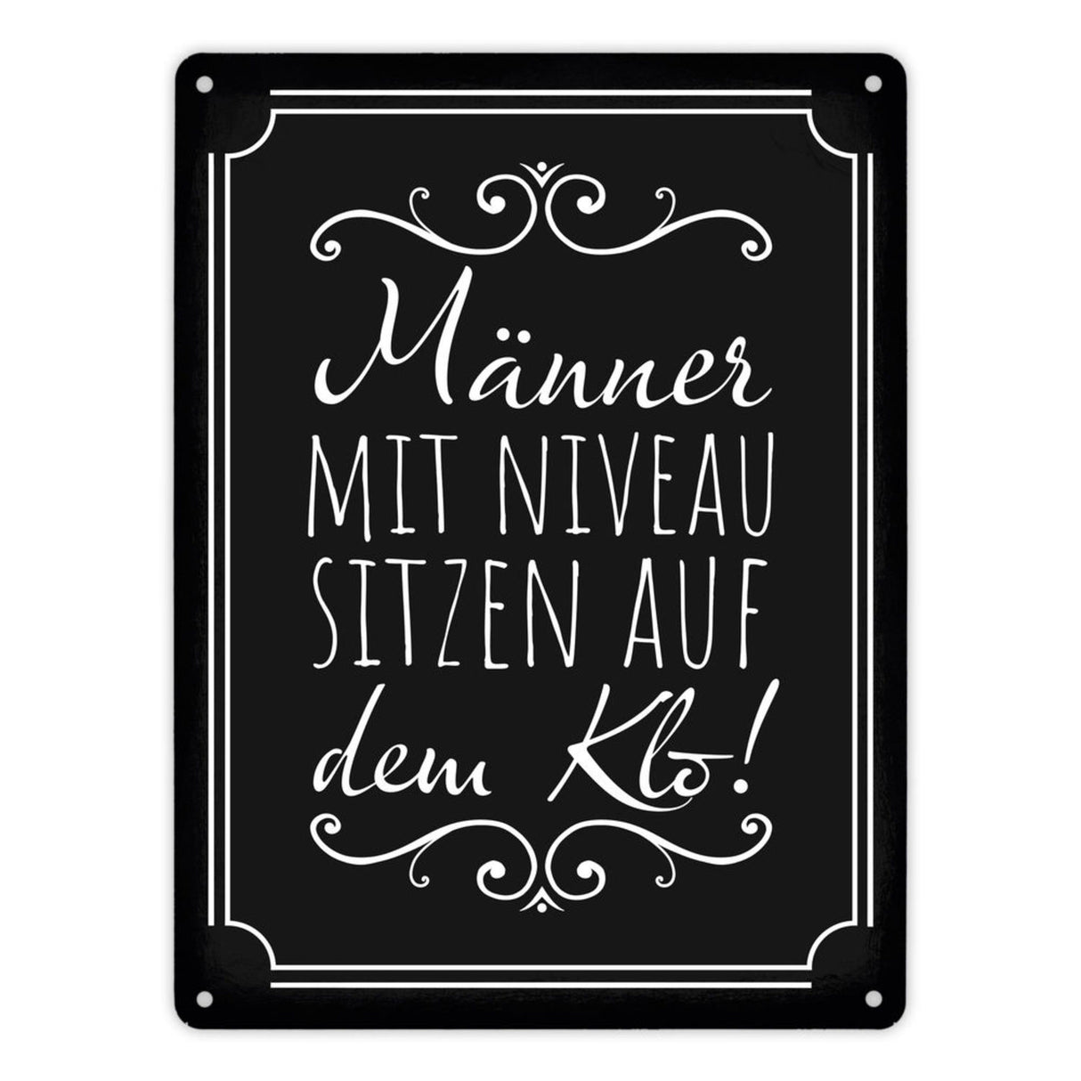 Männer mit Niveau sitzen auf dem Klo Metallschild in beige für die Toilette