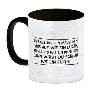 Schlauer Fuchs Kaffeebecher zur Einschulung mit Tiermotiv und Spruch