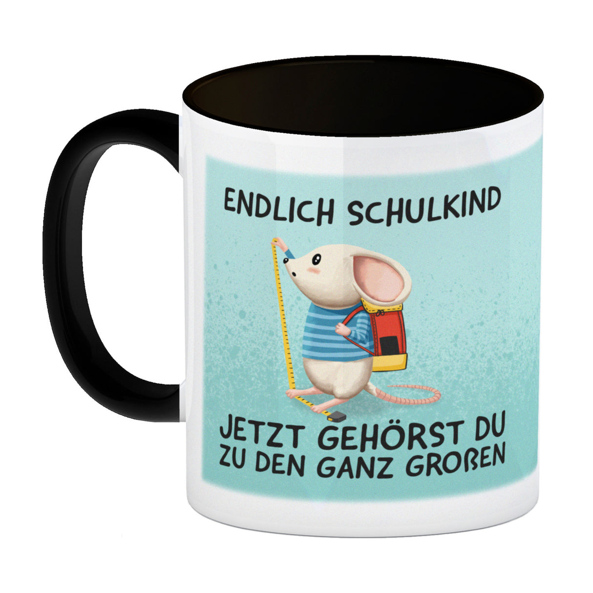 Endlich Schulkind Kaffeebecher mit niedlicher Maus und Spruch