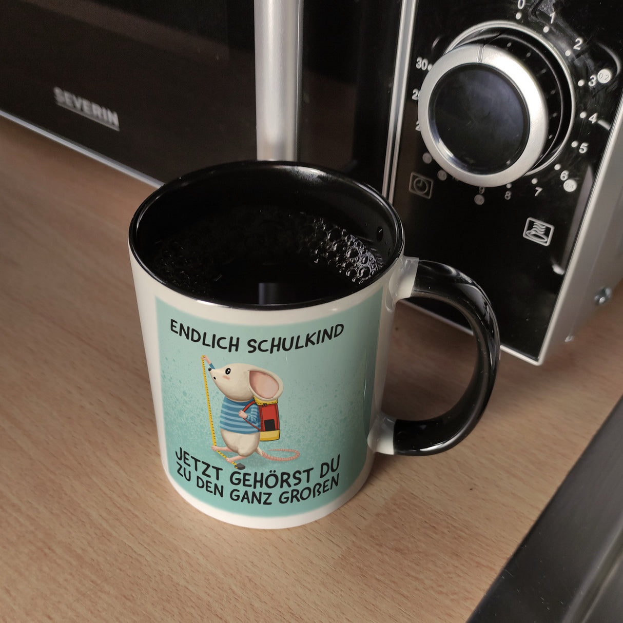 Endlich Schulkind Kaffeebecher mit niedlicher Maus und Spruch