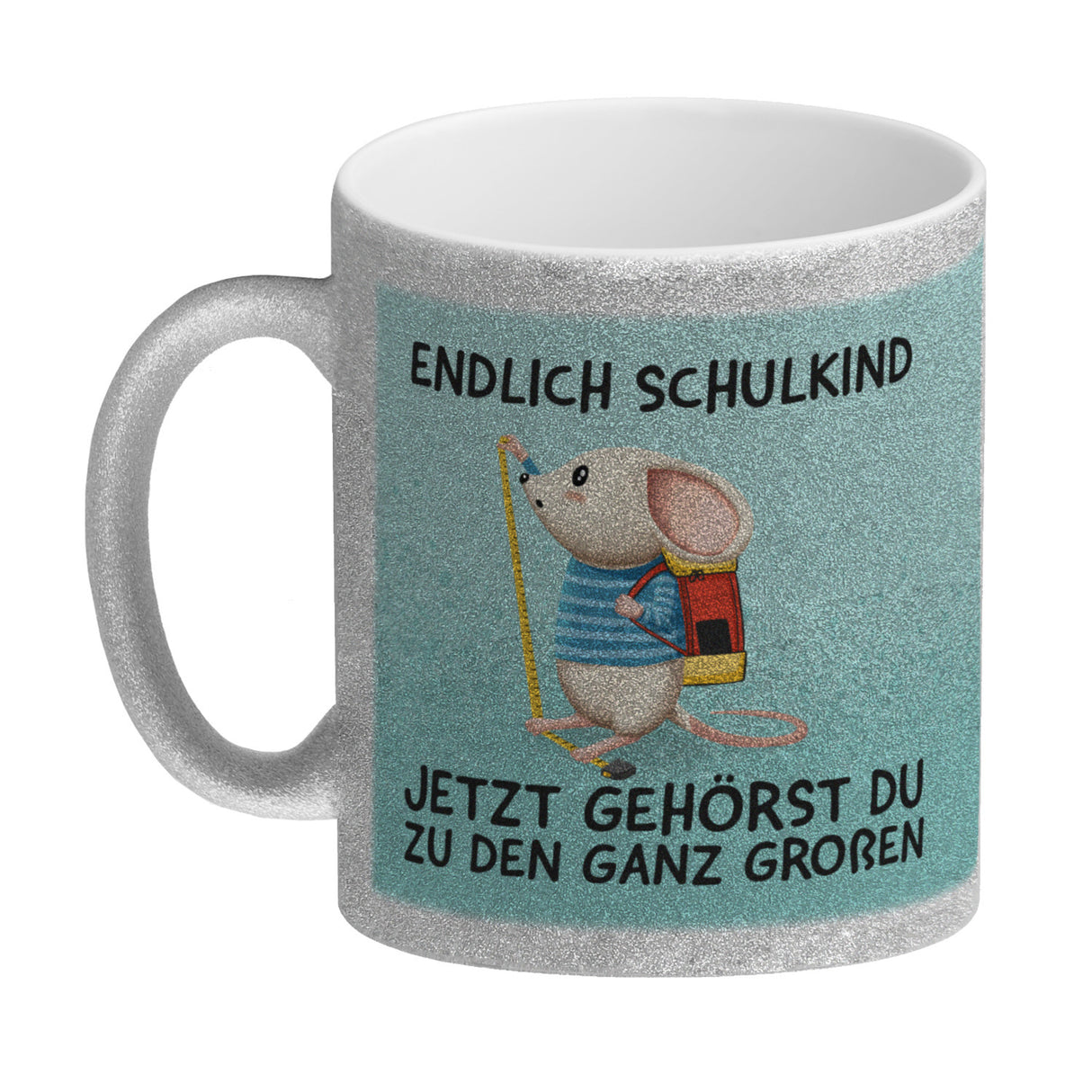 Endlich Schulkind Kaffeebecher mit niedlicher Maus und Spruch