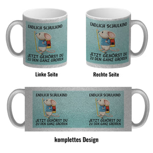 Endlich Schulkind Kaffeebecher mit niedlicher Maus und Spruch