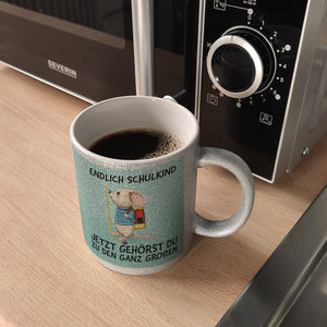 Endlich Schulkind Kaffeebecher mit niedlicher Maus und Spruch