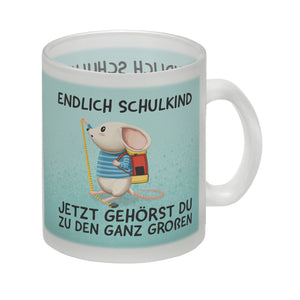 Endlich Schulkind Kaffeebecher mit niedlicher Maus und Spruch