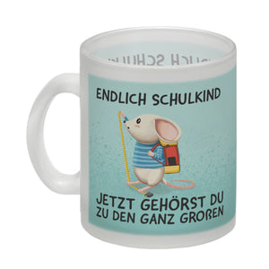Endlich Schulkind Kaffeebecher mit niedlicher Maus und Spruch