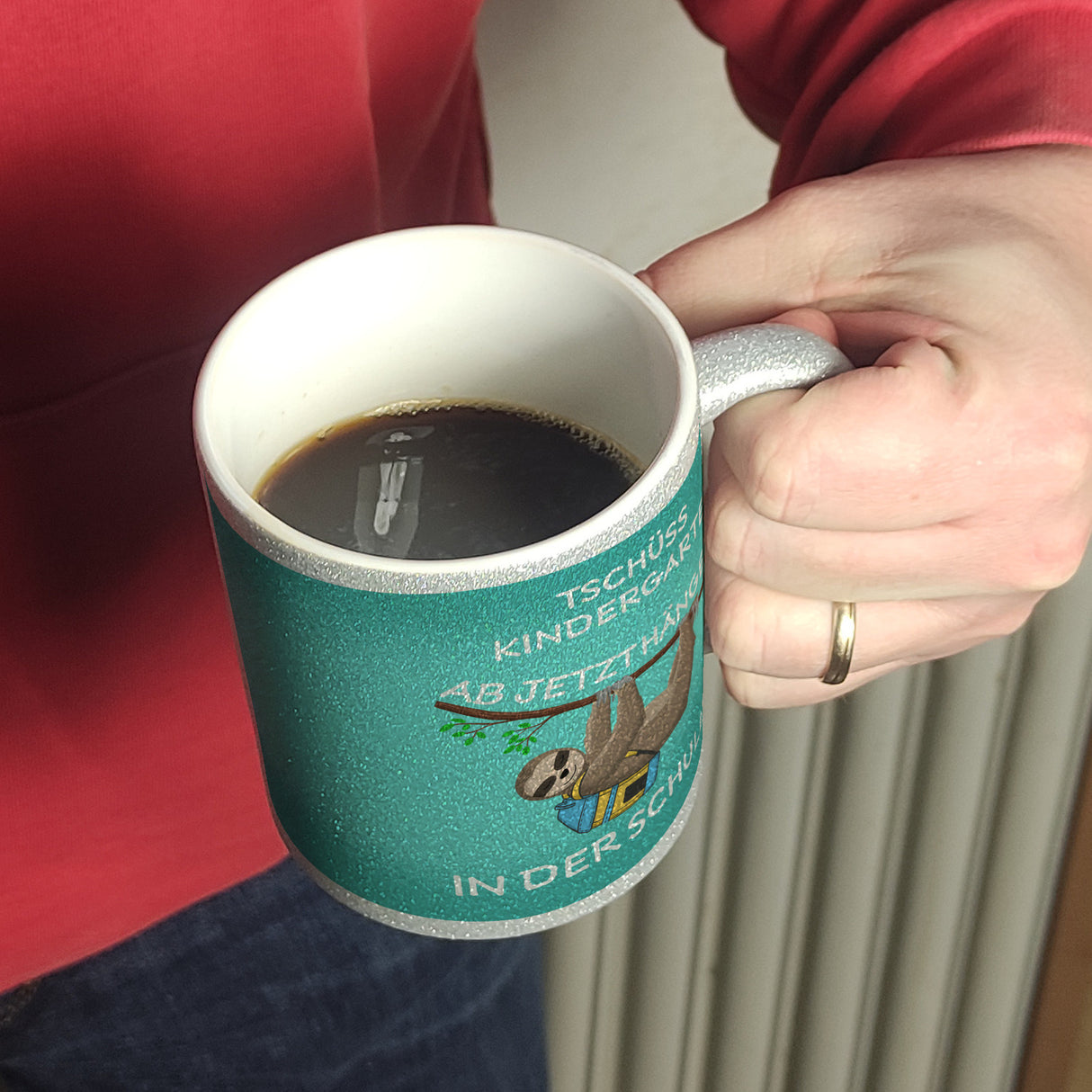 Tschüss Kindergarten... Faultier Kaffeebecher für die Einschulung
