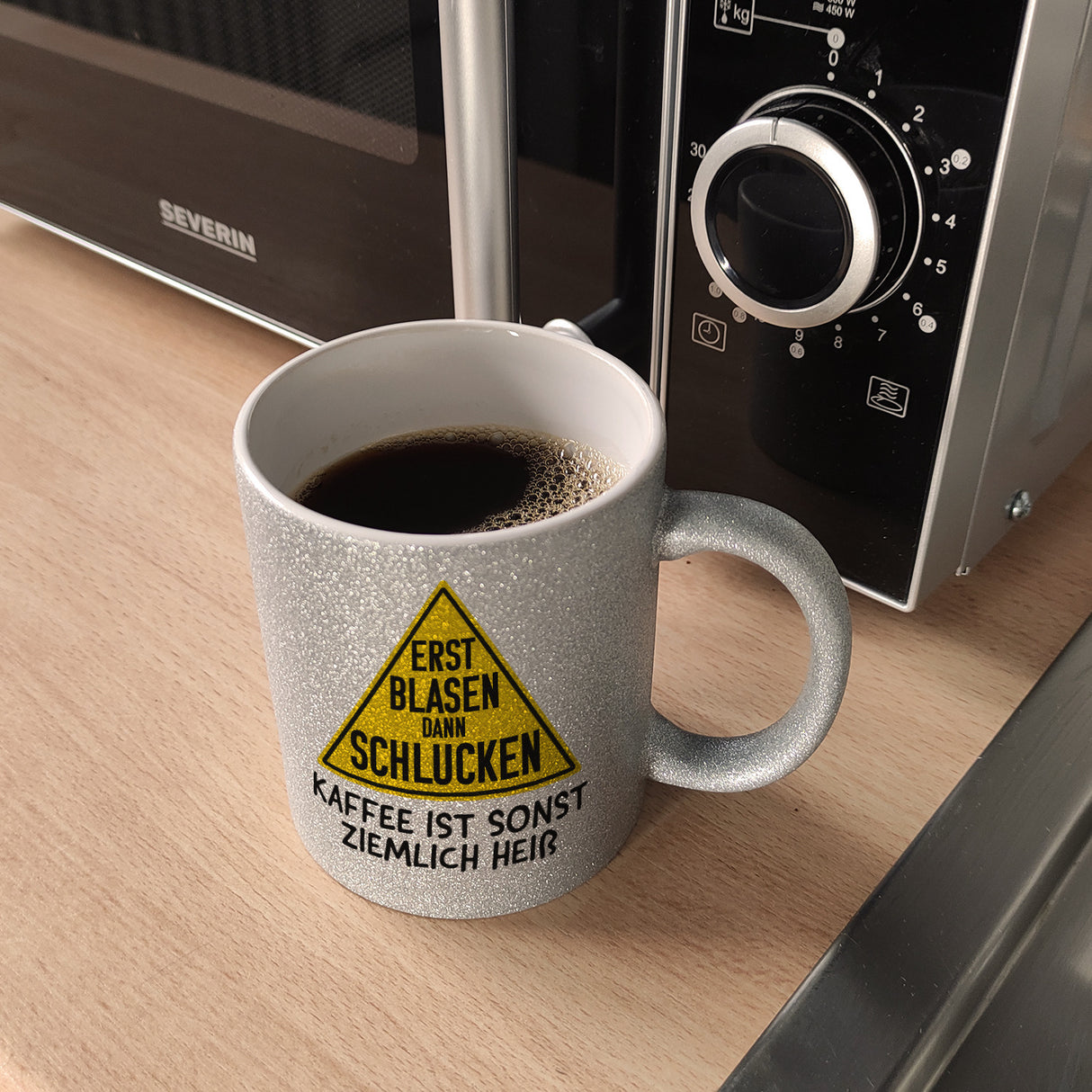 Erst blasen dann schlucken Kaffeebecher mit Spruch