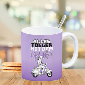 Alles toller mit dem Roller Kaffeebecher in {rosa} mit Rollerfahrerin