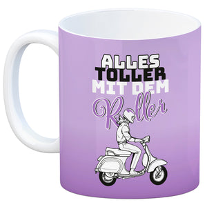 Alles toller mit dem Roller Kaffeebecher in {rosa} mit Rollerfahrerin