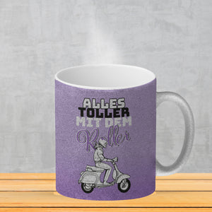 Alles toller mit dem Roller Kaffeebecher in {rosa} mit Rollerfahrerin